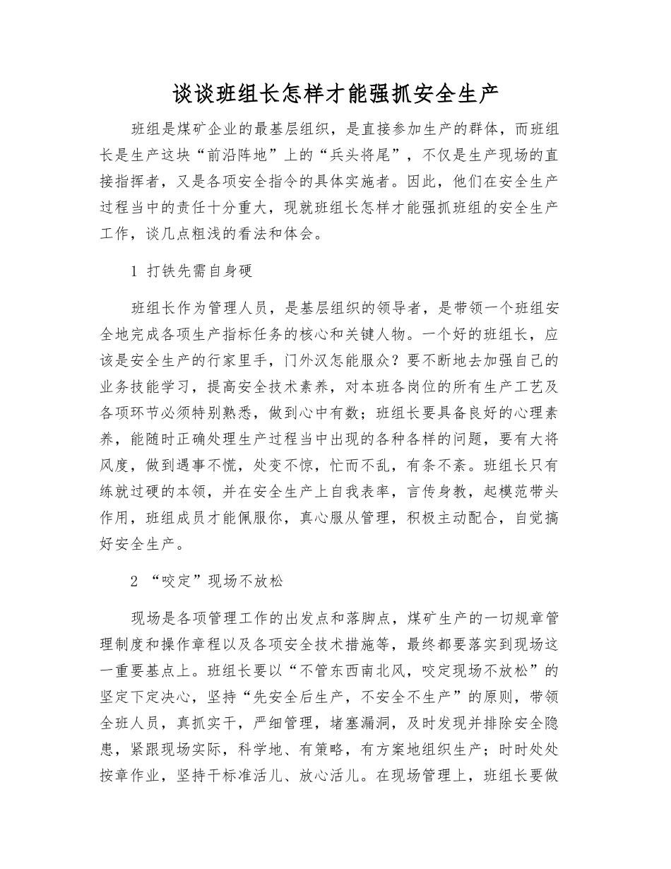 谈谈班组长怎样才能抓好安全生产_第1页