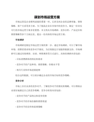 谋划市场运营方案