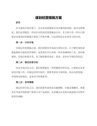 谋划经营措施方案