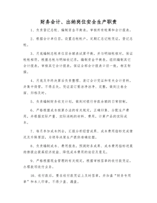 财务会计、出纳岗位安全生产职责