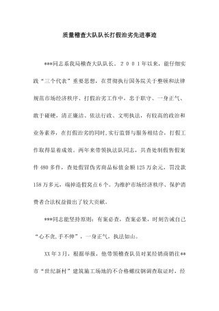 质量稽查大队队长打假治劣先进事迹
