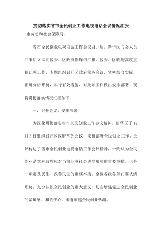 贯彻落实省市全民创业工作电视电话会议情况汇报
