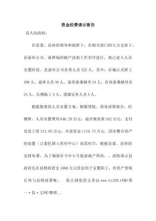 资金经费请示报告