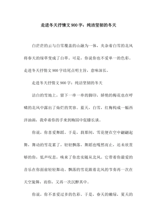 走进冬天抒情文900字纯洁坚韧的冬天