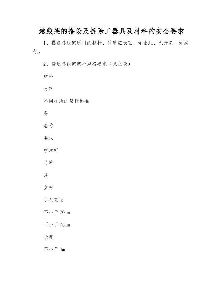 越线架的搭设及拆除工器具及材料的安全要求_第1页
