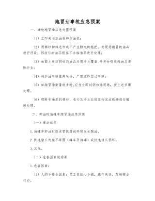 跑冒油事故应急预案
