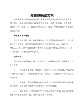 跨境店铺运营方案