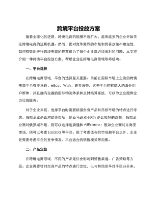 跨境平台投放方案