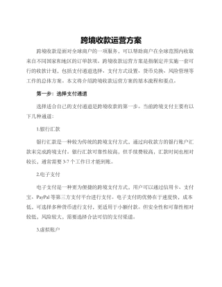 跨境收款运营方案