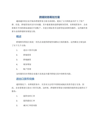 跨境财务筹划方案