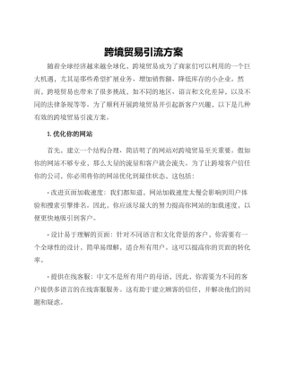 跨境贸易引流方案