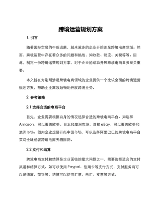 跨境运营规划方案