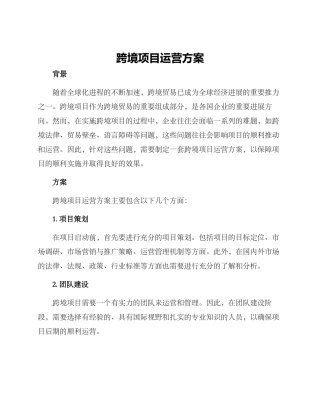 跨境项目运营方案