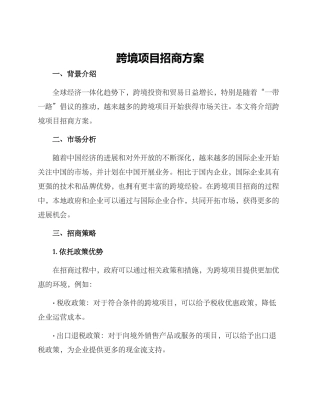 跨境项目招商方案