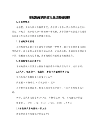车船税车辆购置税总结表格整理