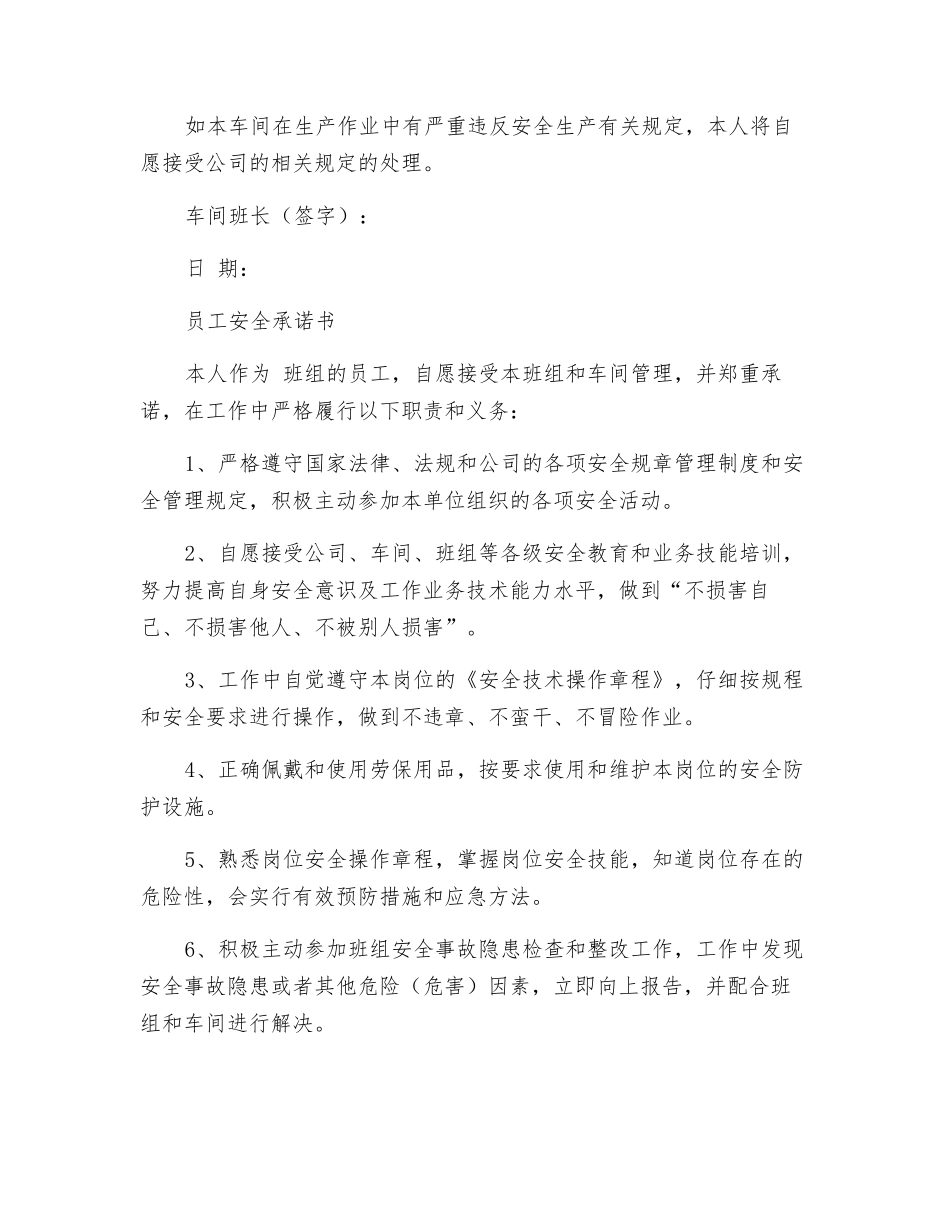 车间、班组、个人安全责任承诺书_第2页