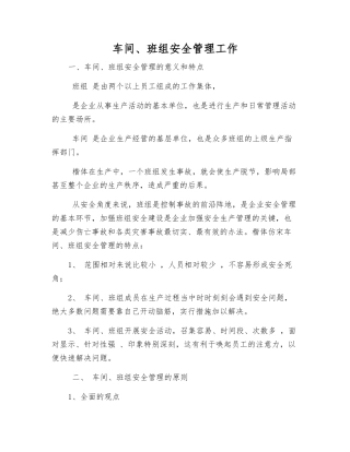 车间、班组安全管理工作