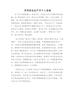 车间安全生产月个人总结