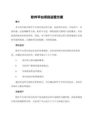 软件平台项目运营方案
