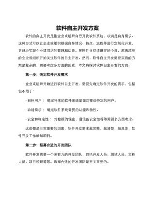 软件自主开发方案