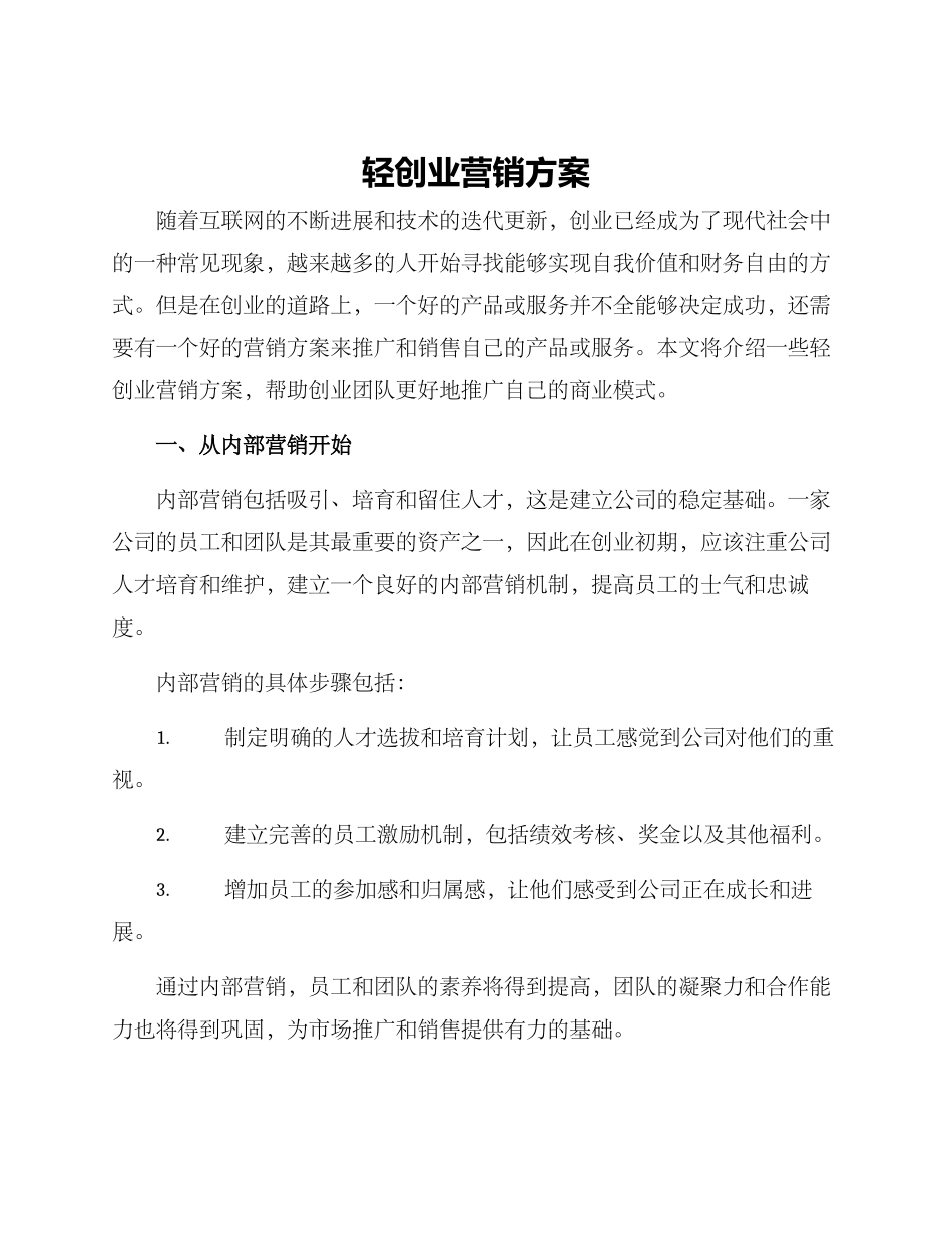 轻创业营销方案_第1页