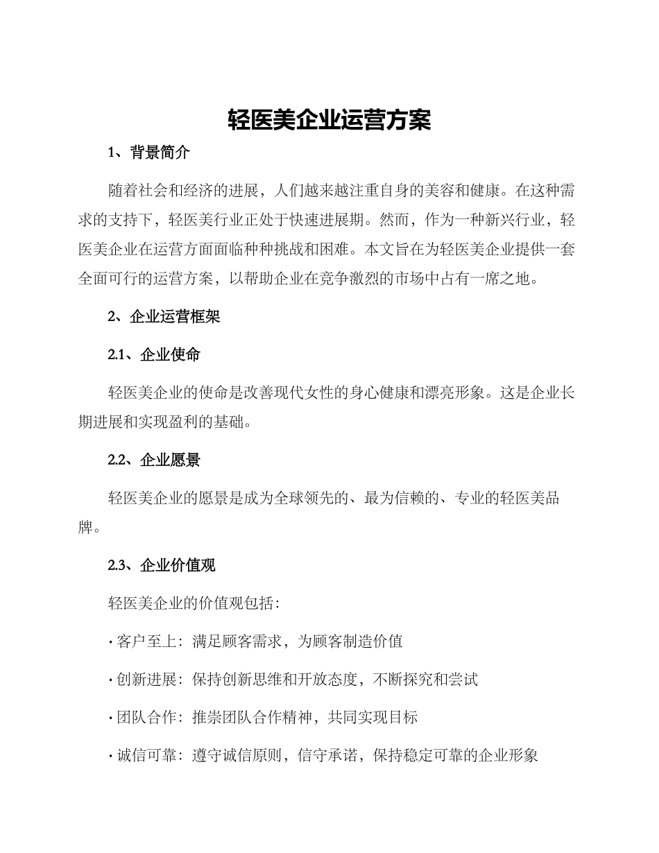 轻医美企业运营方案_第1页