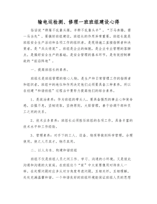 输电运检修一班班组建设心得