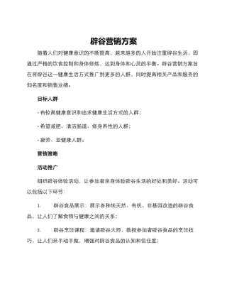 辟谷营销方案