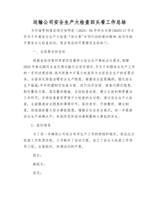 运输公司安全生产大检查回头看工作总结