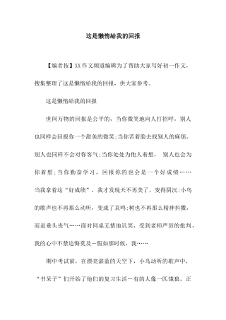 这是懒惰给我的回报