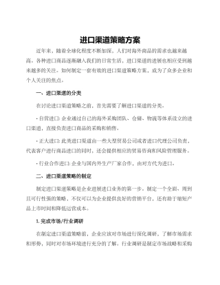 进口渠道策略方案