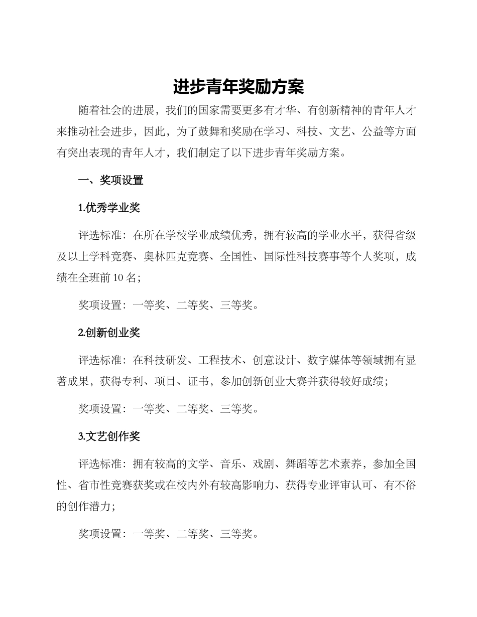 进步青年奖励方案_第1页