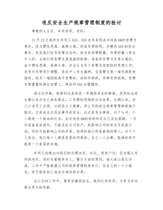 违反安全生产规章制度的检讨