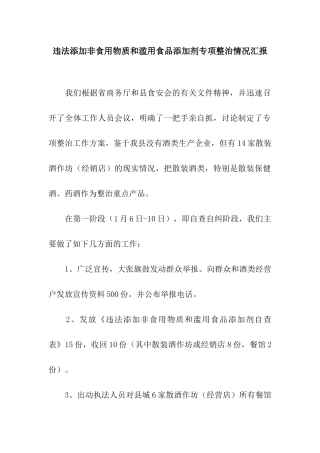 违法添加非食用物质和滥用食品添加剂专项整治情况汇报