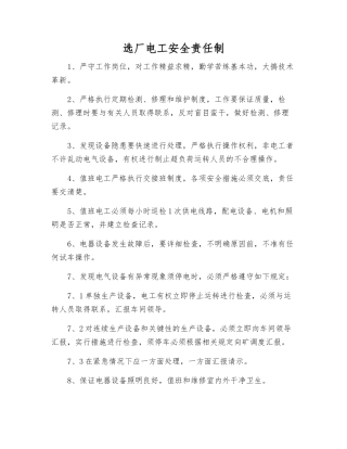 选厂电工安全责任制