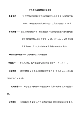 透过血脑屏障的抗生素
