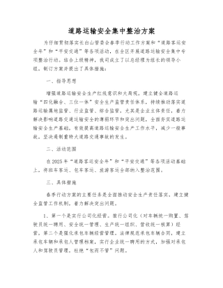 道路运输安全集中整治方案
