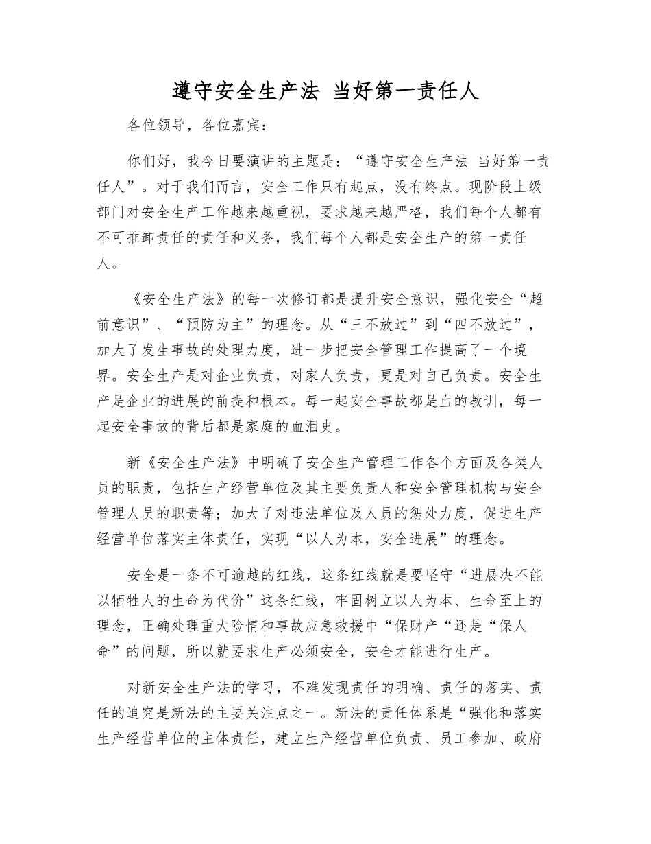 遵守安全生产法-当好第一责任人_第1页