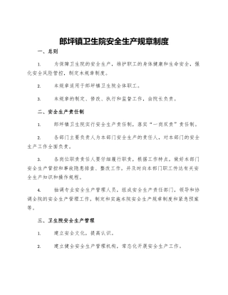 郎坪镇卫生院安全生产规章制度