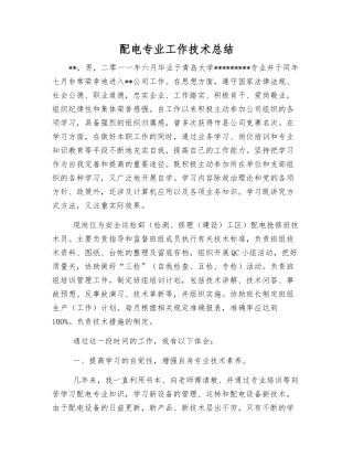 配电专业工作技术总结