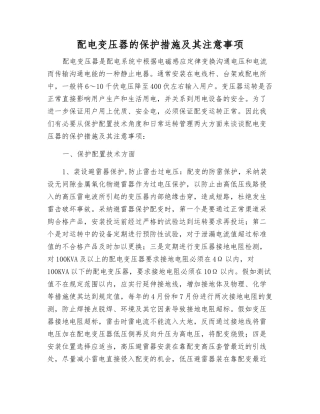 配电变压器的保护措施及其注意事项