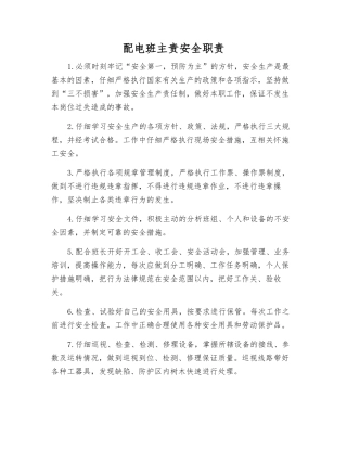 配电班主责安全职责