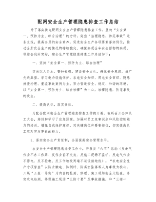配网安全生产管理隐患排查工作总结
