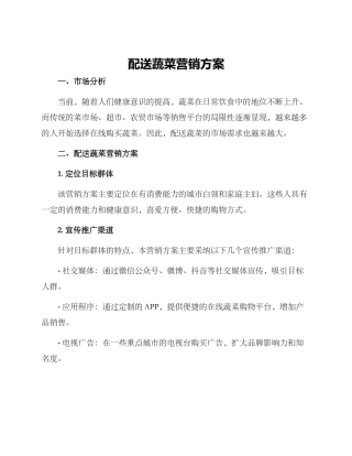 配送蔬菜营销方案