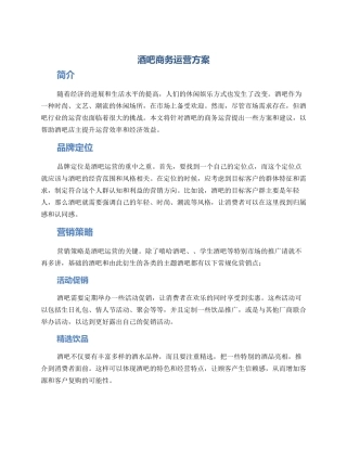 酒吧商务运营方案