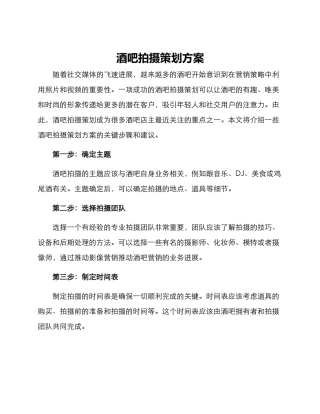 酒吧拍摄策划方案