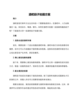 酒吧段子拍摄方案