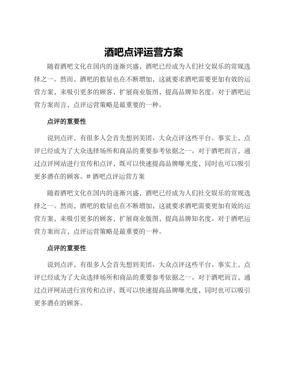 酒吧点评运营方案_第1页