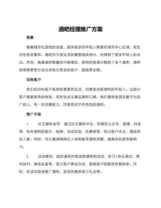 酒吧经理推广方案