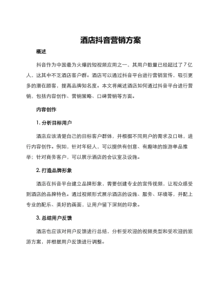 酒店抖音营销方案